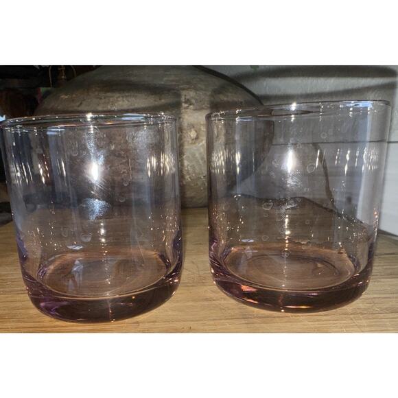 Libbey Pink Cranberry Plum Blush Low Ball Metropolitan Drinking Glasses Set Of 2 - Picture 1 of 10
